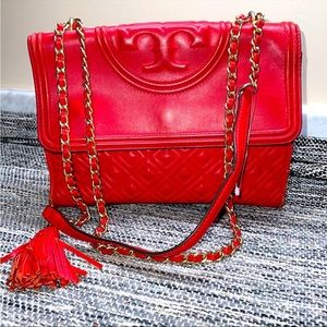 Red Tory Burch Fleming convertible purse bag